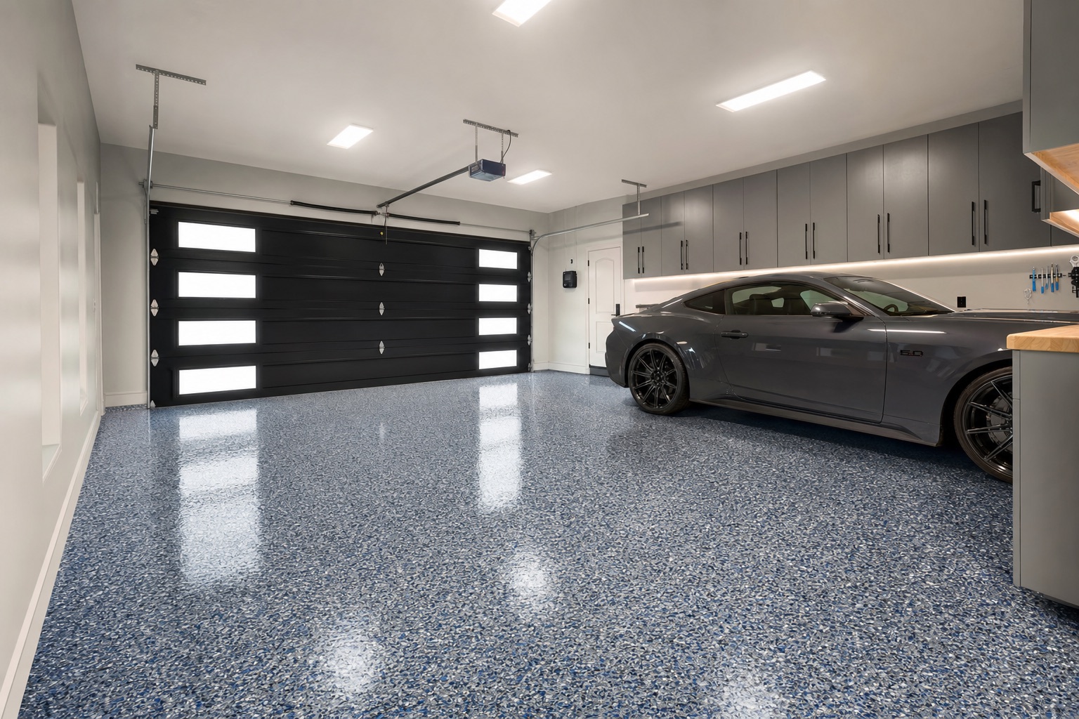 Blue Flake · Garage — epoxy floor by Naperville Painting & Epoxy Flooring