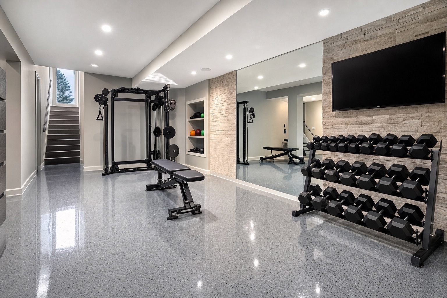 Home Gym · Quartz Flake — epoxy floor by Naperville Painting & Epoxy Flooring